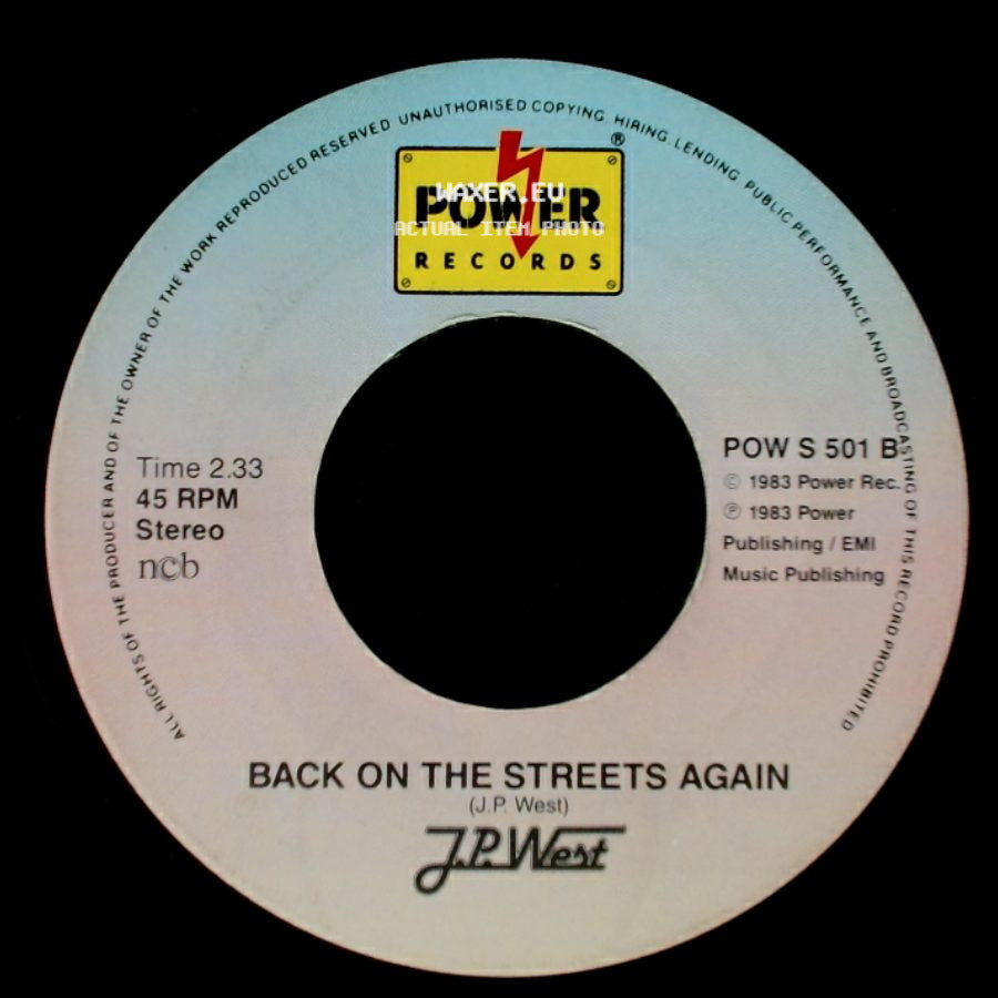 J.P. West - Jimmy (Don't Need Me Anymore) / Back On The Streets Again side B