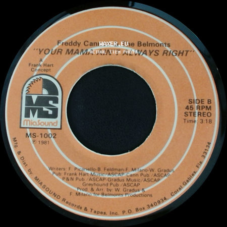 Freddy Cannon & The Belmonts - Let's Put The Fun Back In Rock N Roll / Your Mama Ain't Always Right side B