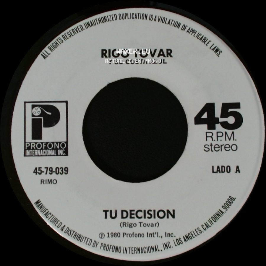 Rigo Tovar Y Su Costa Azul - Tu Decision / Caprichosa side A