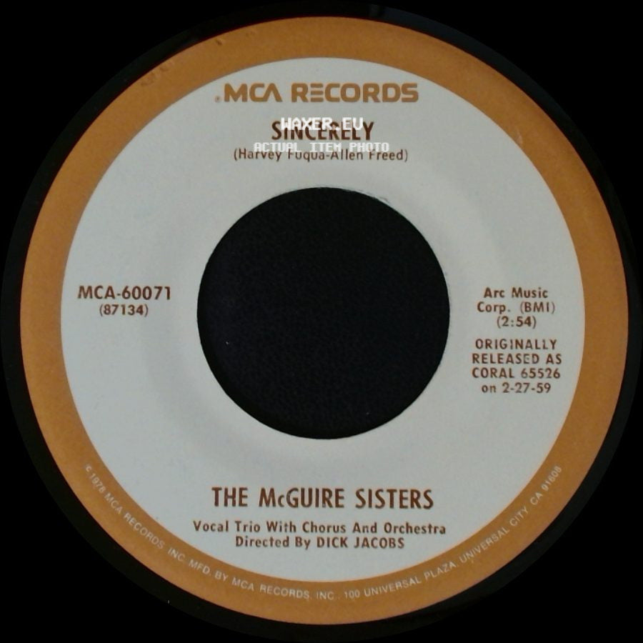 The Mcguire Sisters - Sugartime / Sincerely side B