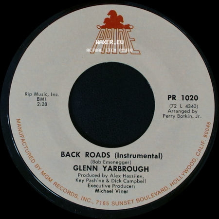 Glenn Yarbrough - Back Roads / Back Roads (Instrumental) side B