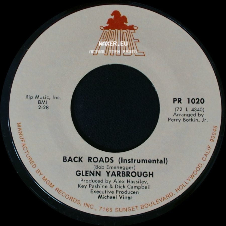 Glenn Yarbrough - Back Roads / Back Roads (Instrumental) side B