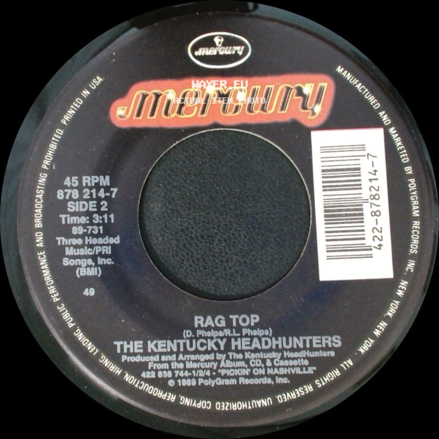 The Kentucky Headhunters - Rock 'n' Roll Angel / Rag Top side B