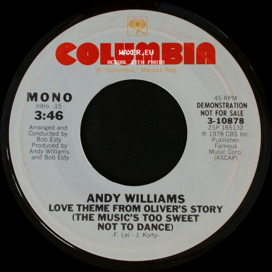 Andy Williams - Love Theme From Oliver's Story (The Music's Too Sweet Not To Dance) / Love Theme From Oliver's Story (The Music's Too Sweet Not To Dance) side B