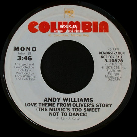 Andy Williams - Love Theme From Oliver's Story (The Music's Too Sweet Not To Dance) / Love Theme From Oliver's Story (The Music's Too Sweet Not To Dance) side B