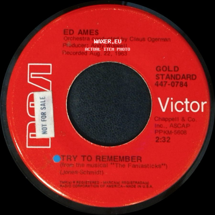 Ed Ames - Try To Remember / My Cup Runneth Over side A