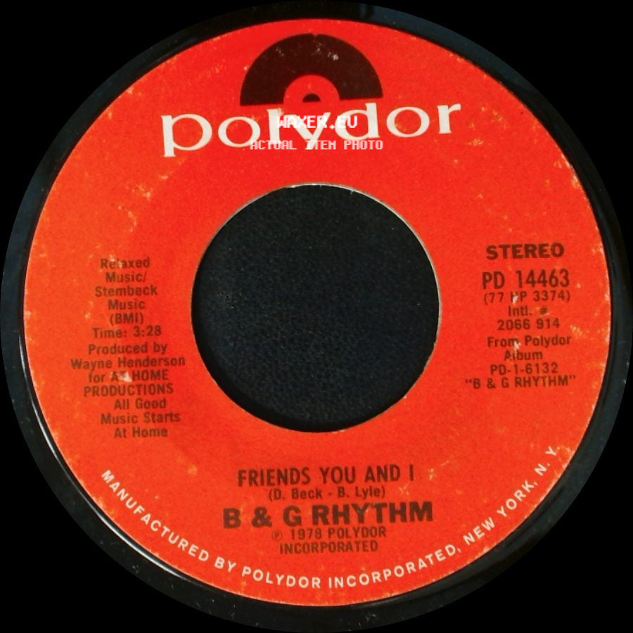 B & G Rhythm - (Sittin' On) The Dock Of The Bay / Friends You And I side B
