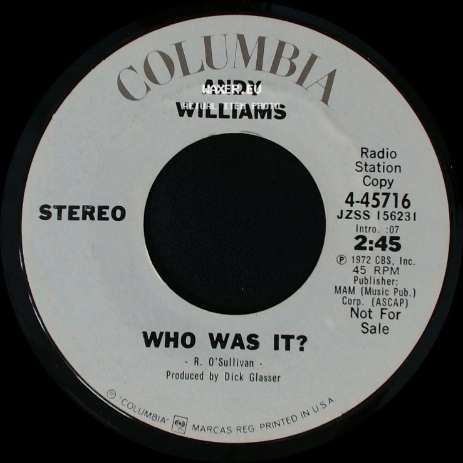 Andy Williams - Home Lovin' Man / Who Was It? side B