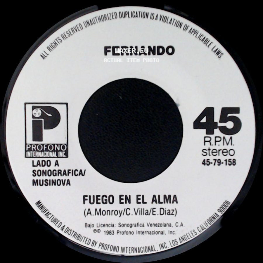 Fernando - Fuego En El Alma / Lagrimas De Amor side A