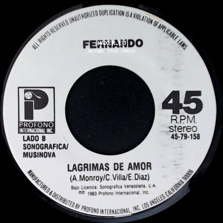 Fernando - Fuego En El Alma / Lagrimas De Amor side B