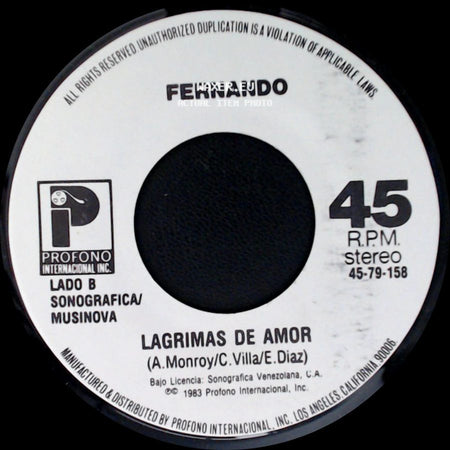 Fernando - Fuego En El Alma / Lagrimas De Amor side B
