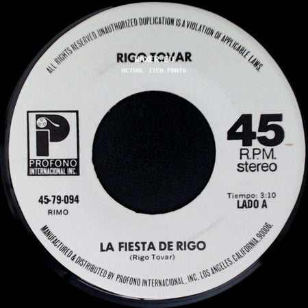 Rigo Tovar - La Fiesta De Rigo / La Fiesta De Rigo (Continuación) side A