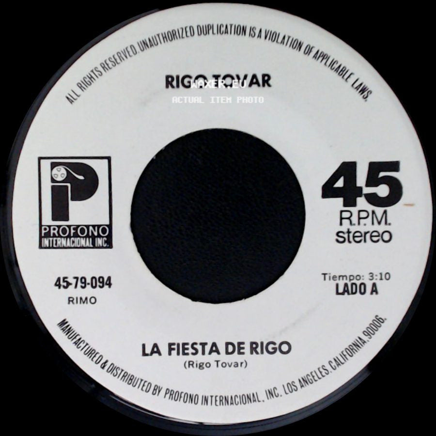 Rigo Tovar - La Fiesta De Rigo / La Fiesta De Rigo (Continuación) side A