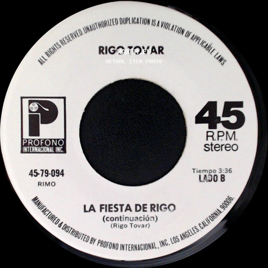 Rigo Tovar - La Fiesta De Rigo / La Fiesta De Rigo (Continuación) side B