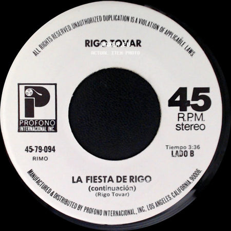 Rigo Tovar - La Fiesta De Rigo / La Fiesta De Rigo (Continuación) side B