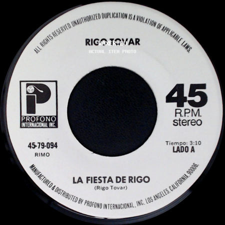 Rigo Tovar - La Fiesta De Rigo / La Fiesta De Rigo (Continuación) side A