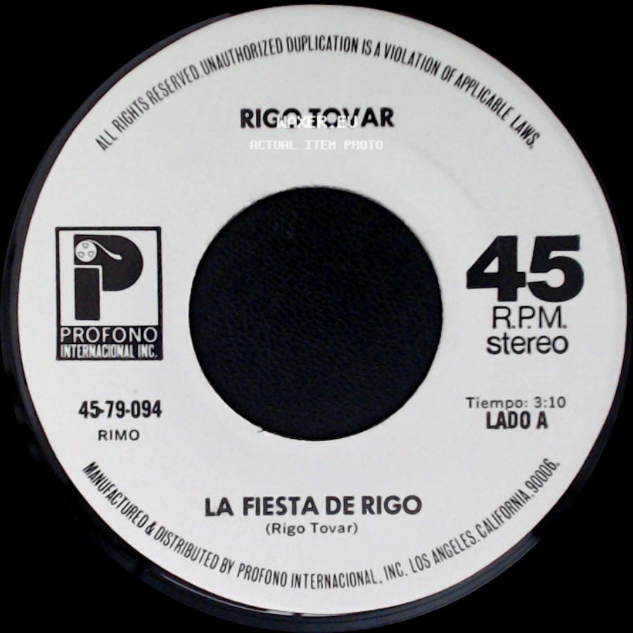 Rigo Tovar - La Fiesta De Rigo / La Fiesta De Rigo (Continuación) side A
