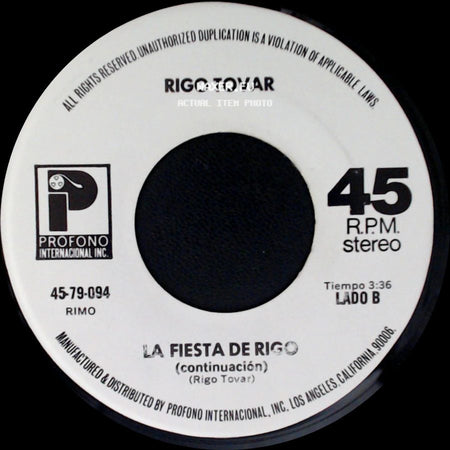 Rigo Tovar - La Fiesta De Rigo / La Fiesta De Rigo (Continuación) side B