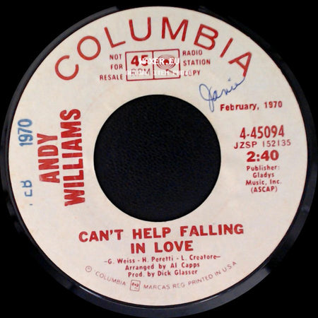 Andy Williams - Can't Help Falling In Love / Can't Help Falling In Love side A