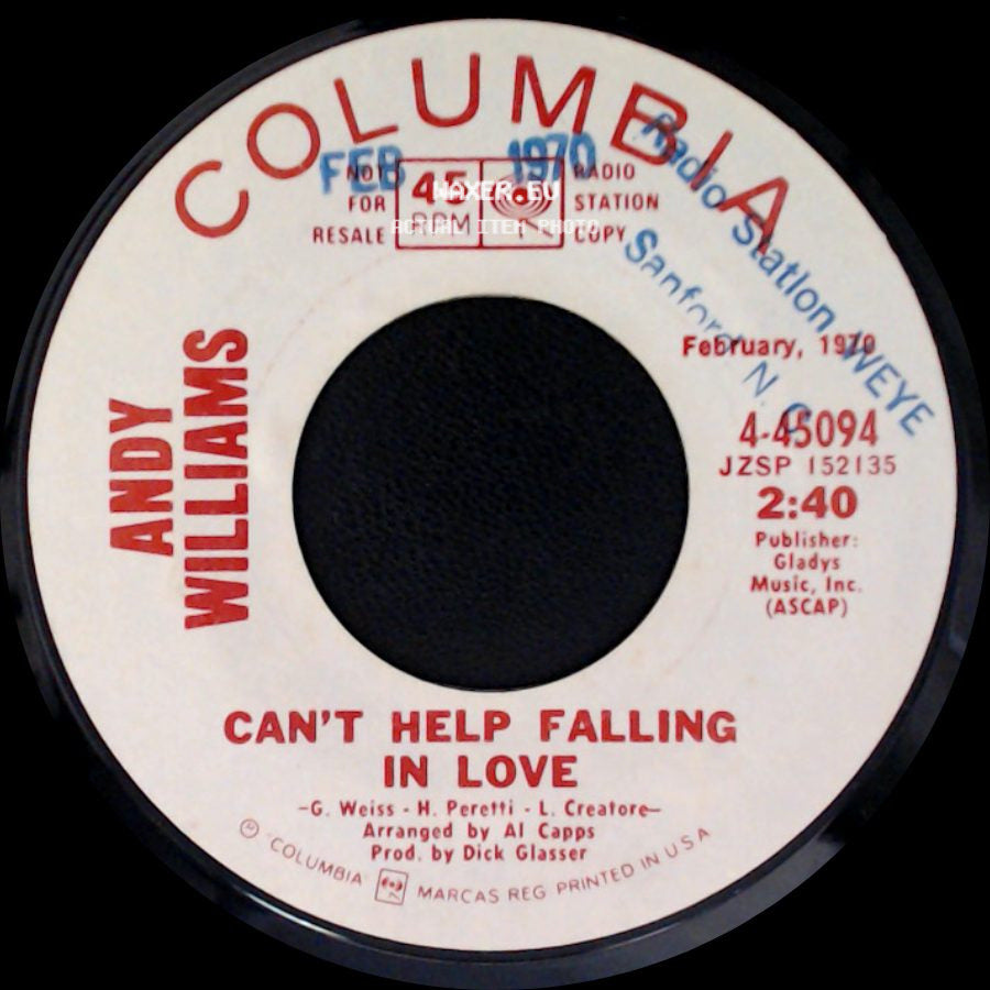 Andy Williams - Can't Help Falling In Love / Can't Help Falling In Love side B
