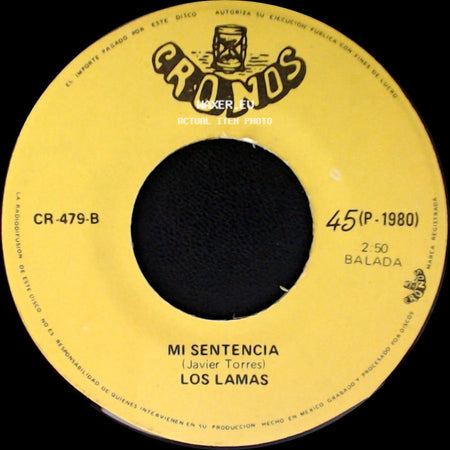 Los Lamas - Gotitas De Tristeza / Mi Sentencia side B