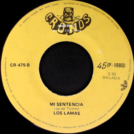 Los Lamas - Gotitas De Tristeza / Mi Sentencia side B