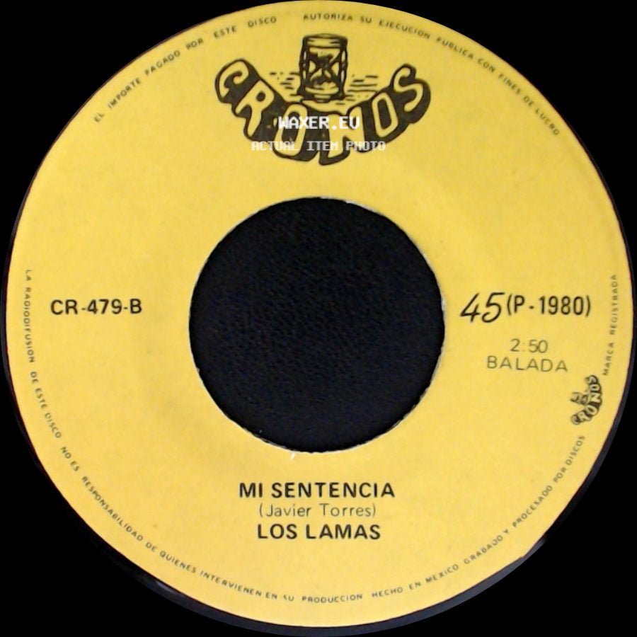 Los Lamas - Gotitas De Tristeza / Mi Sentencia side B