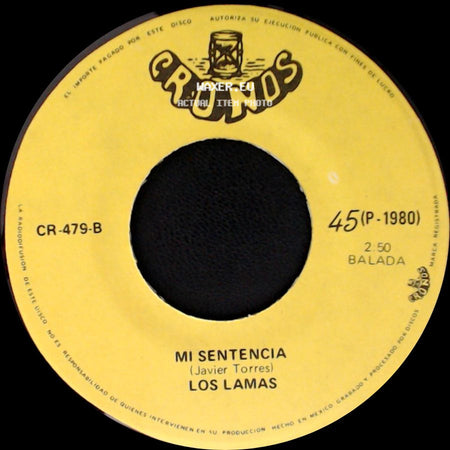 Los Lamas - Gotitas De Tristeza / Mi Sentencia side B