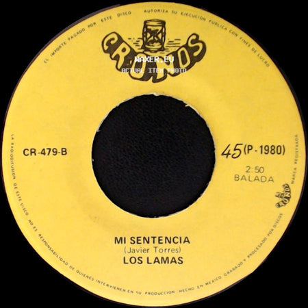 Los Lamas - Gotitas De Tristeza / Mi Sentencia side B