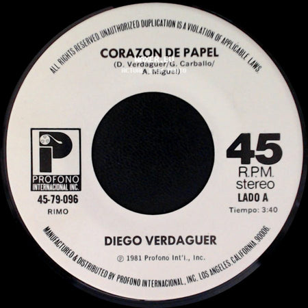Diego Verdaguer - Corazon De Papel / Desierto side A