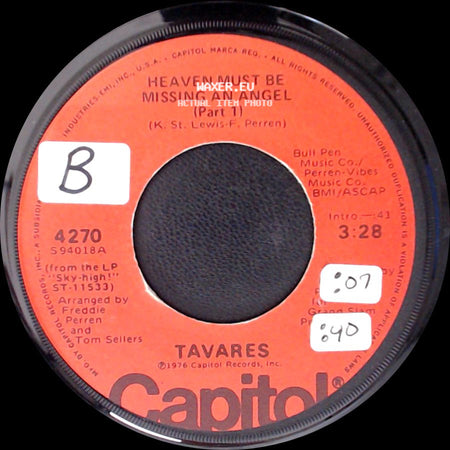 Tavares - Heaven Must Be Missing An Angel (Part 2) / Heaven Must Be Missing An Angel (Part 1) side B