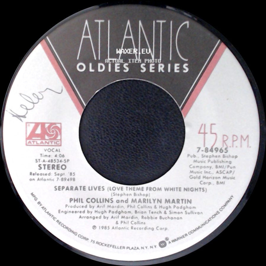 Phil Collins / Phil Collins And Marilyn Martin - Only You Know And I Know / Separate Lives (Love Theme From White Nights) side B