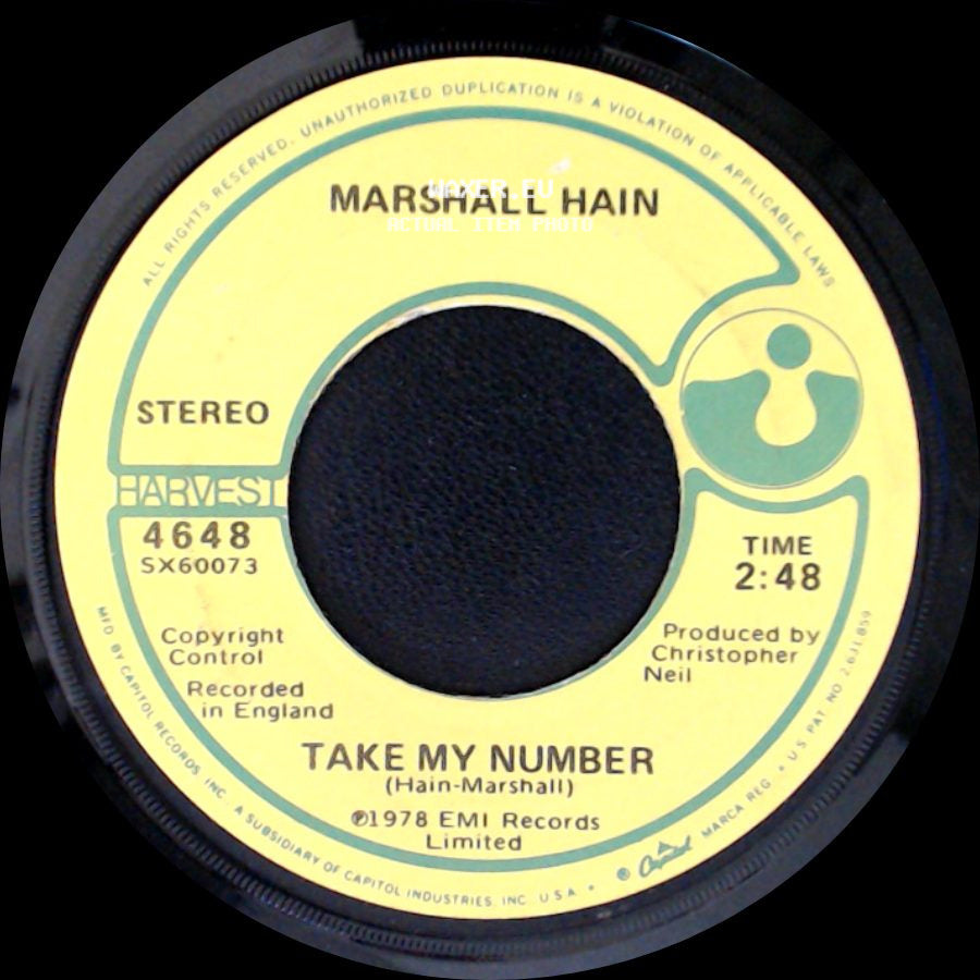 Marshall Hain - Dancing In The City / Take My Number side B