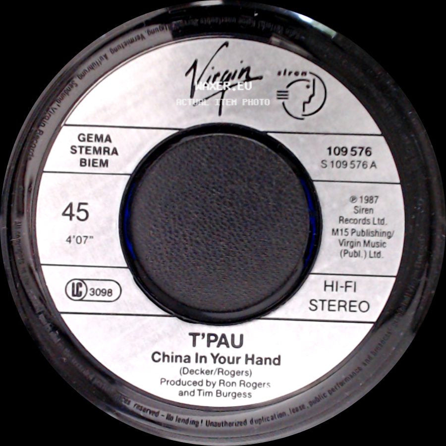 T'pau - No Sense Of Pride / China In Your Hand side B