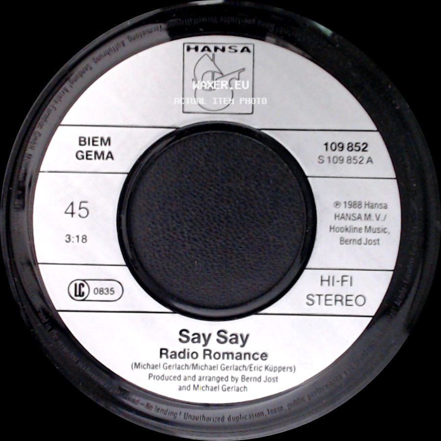Unknown Artist - Say Say This Kiss / Say Say Radio Romance side B