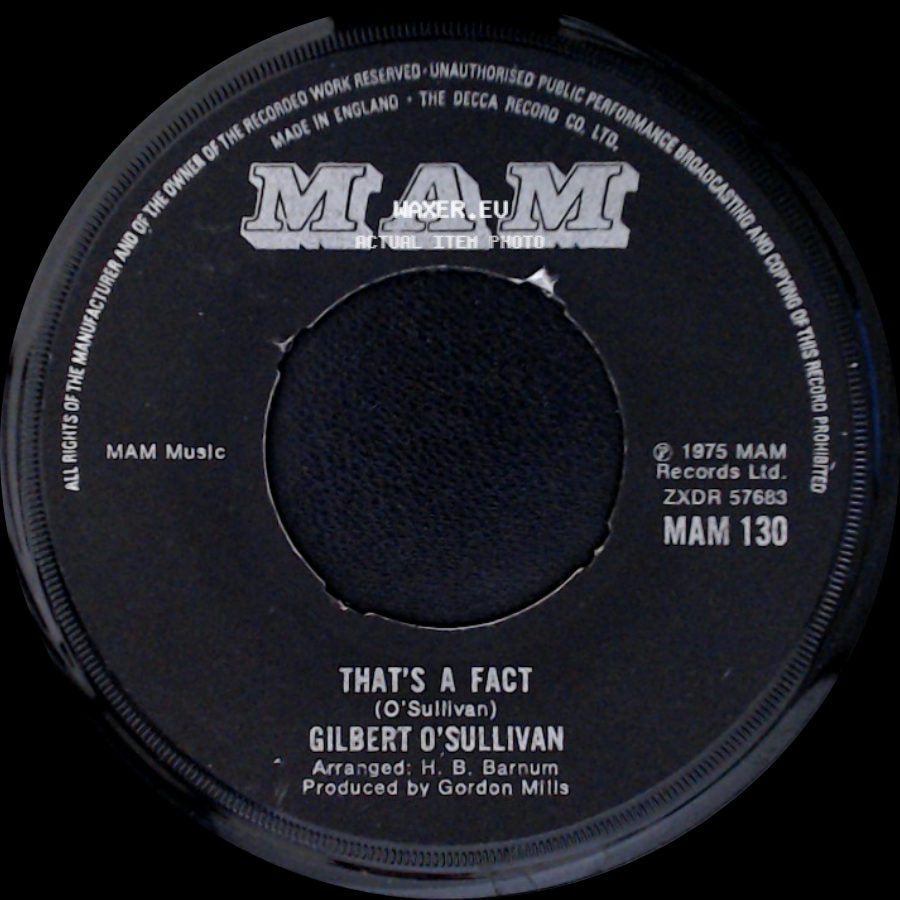 Gilbert O'sullivan - I Don't Love You But I Think I Like You / That's A Fact side B