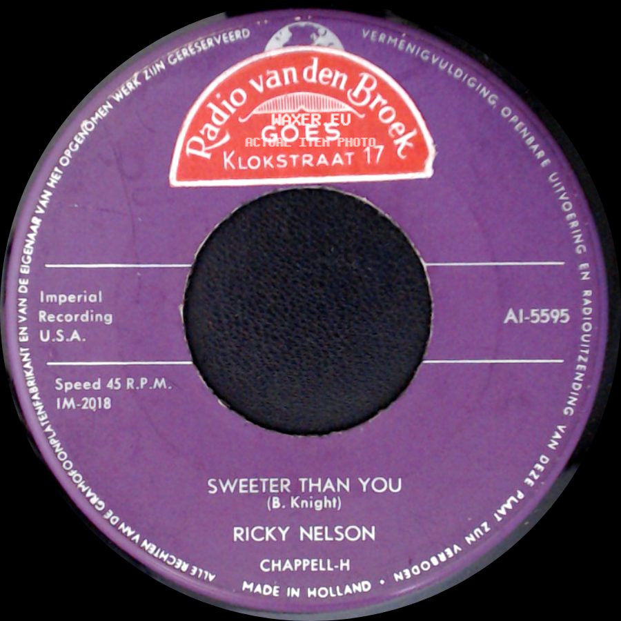 Ricky Nelson - Just A Little Too Much / Sweeter Than You side B