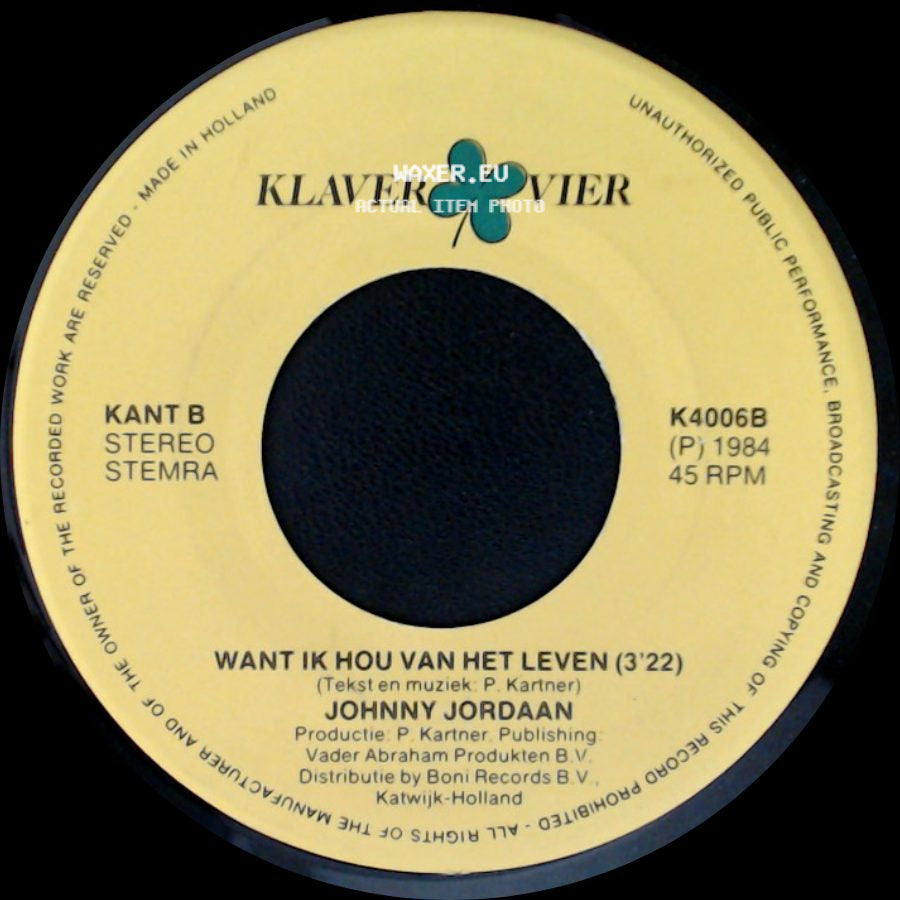 Johnny Jordaan - Tante Jet / Want Ik Hou Van Het Leven side B