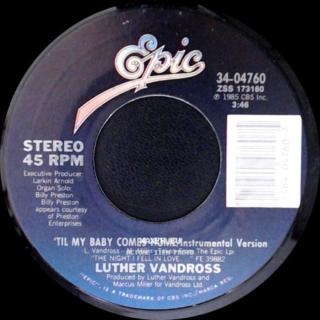 Luther Vandross - 'til My Baby Comes Home / 'til My Baby Comes Home / Instrumental Version side B