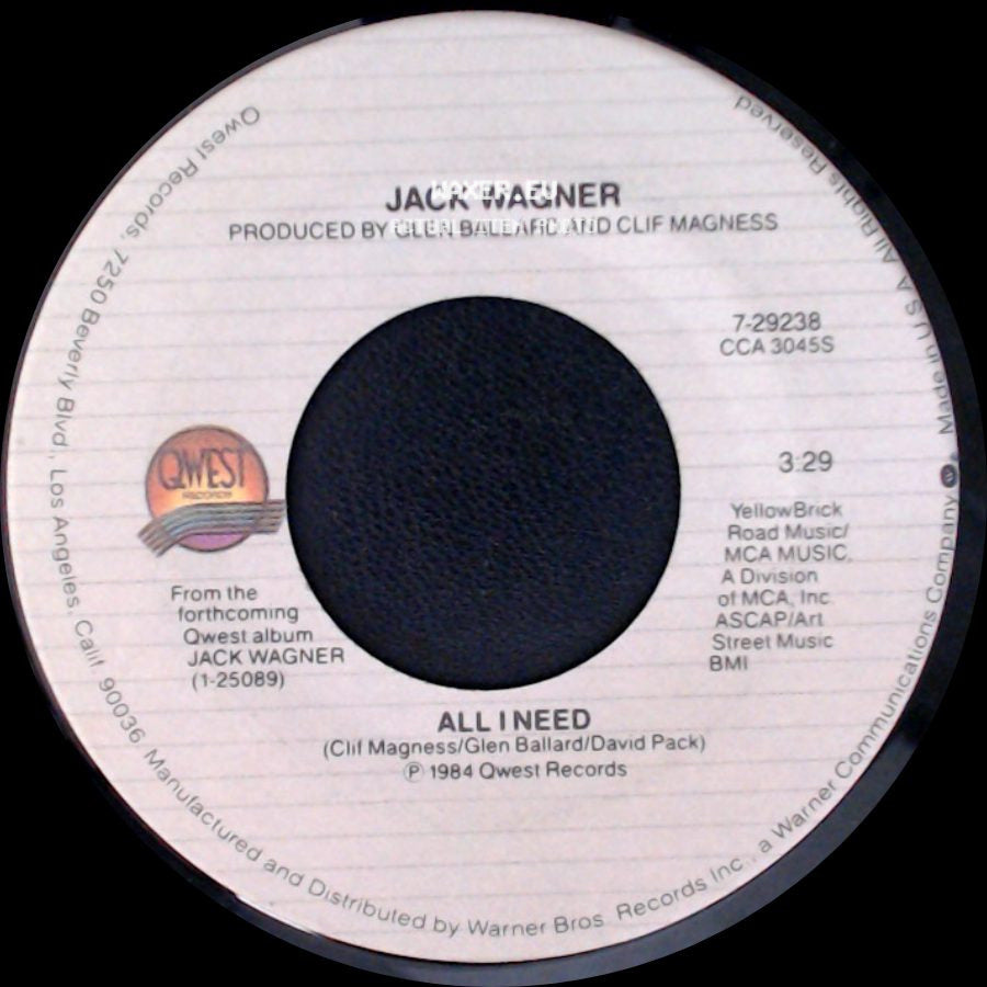 Jack Wagner - Tell Him (That You Won't Go) / All I Need side B