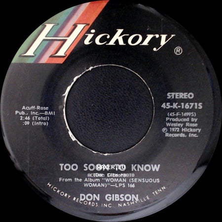 Don Gibson - Touch The Morning / Too Soon To Know side B