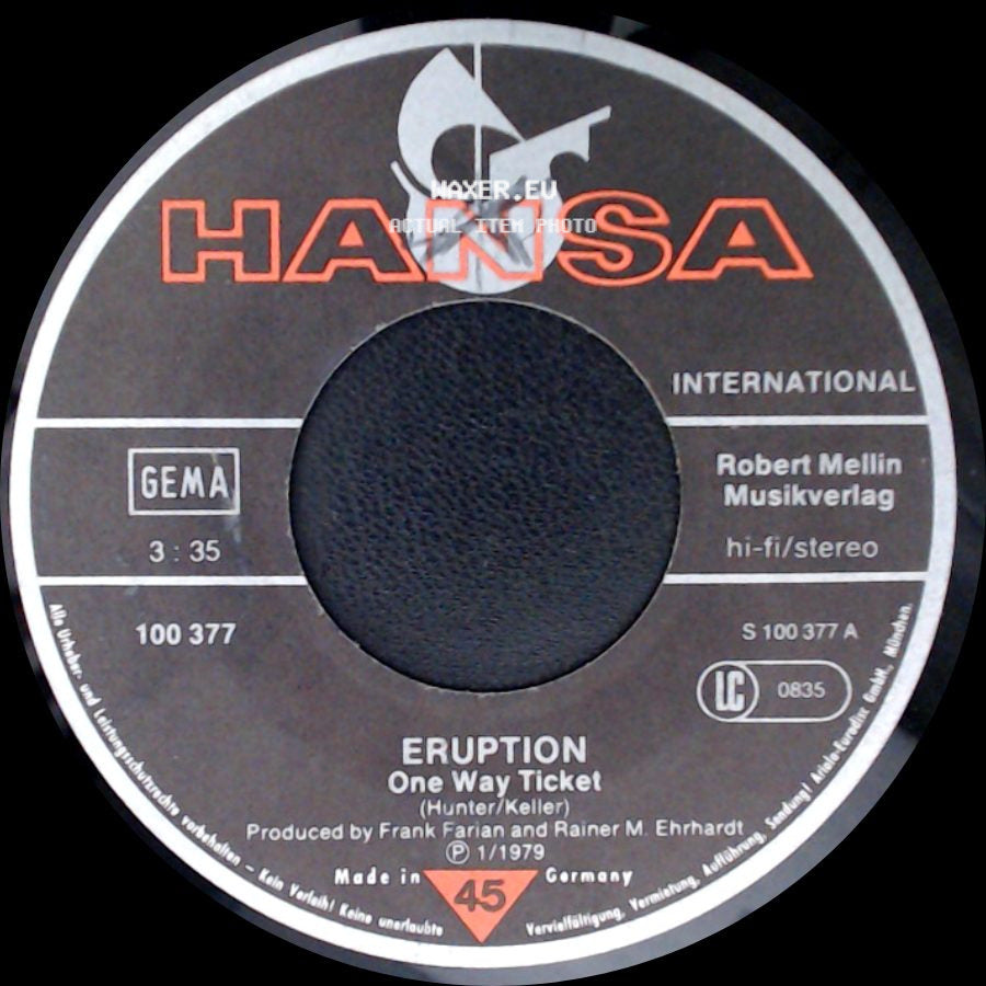 Eruption - Left Me In The Rain / One Way Ticket side B