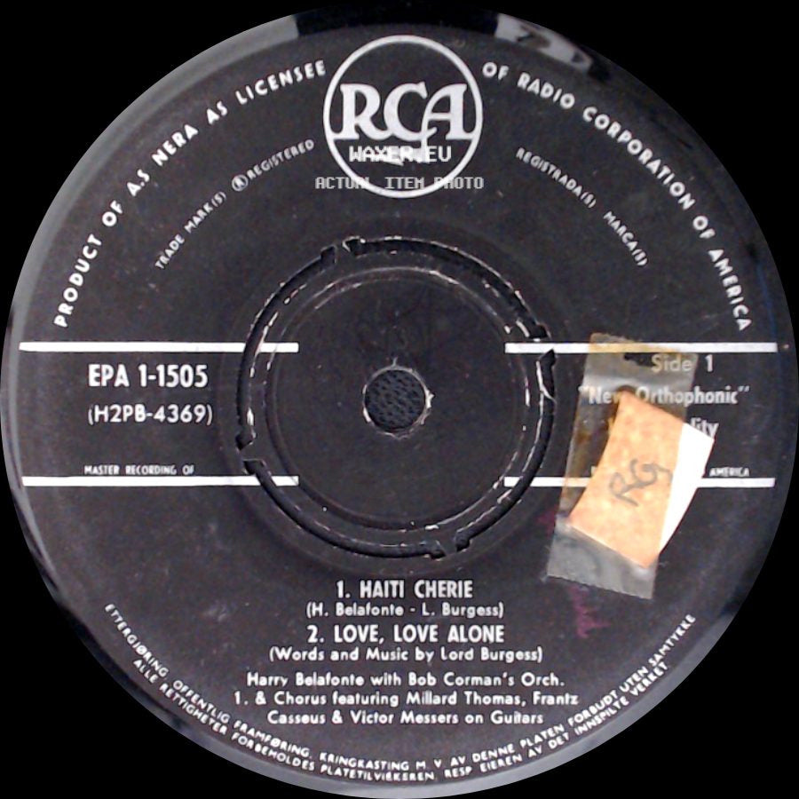 Harry Belafonte With Bob Corman's Orch. - 1. Haiti Cherie / 2. Love, Love Alone / Lucy’s Door / Scratch, Scratch side A