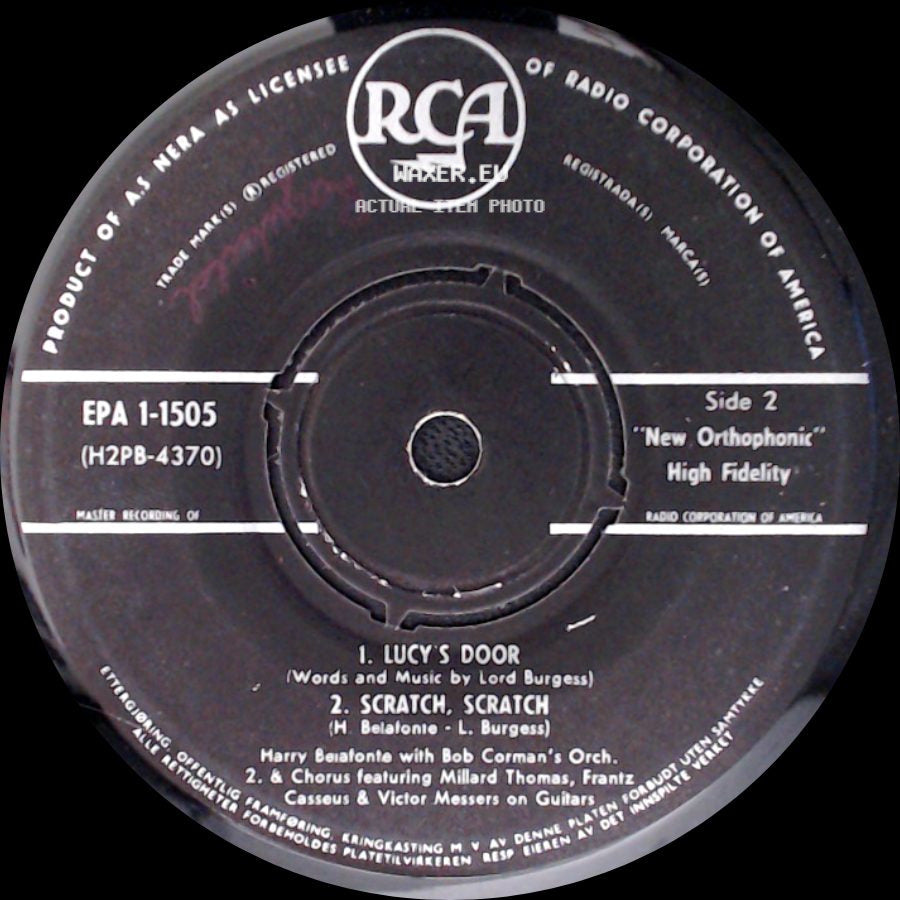Harry Belafonte With Bob Corman's Orch. - 1. Haiti Cherie / 2. Love, Love Alone / Lucy’s Door / Scratch, Scratch side B