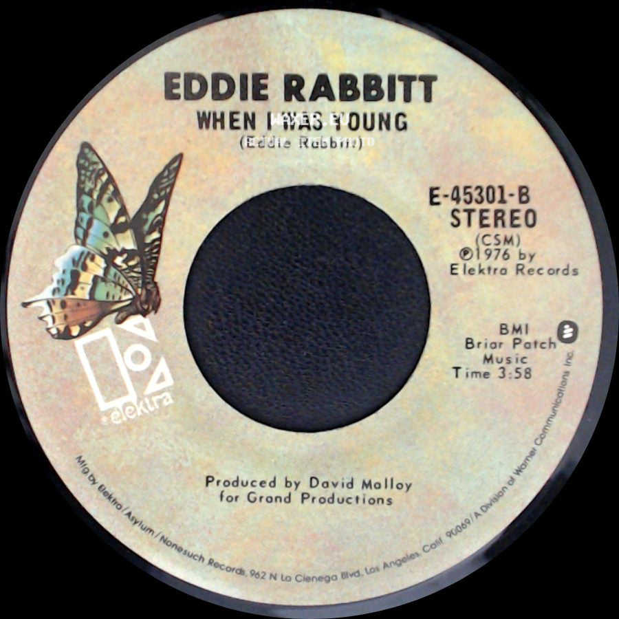 Eddie Rabbitt - Drinkin' My Baby (Off My Mind) / When I Was Young side B