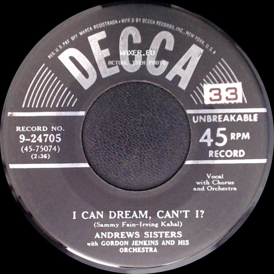Andrews Sisters With Gordon Jenkins And His Orchestra - The Wedding Of Lili Marlene / I Can Dream, Can't I? side B