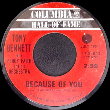 Tony Bennett With Percy Faith And His Orchestra - Cold, Cold Heart / Because Of You side B