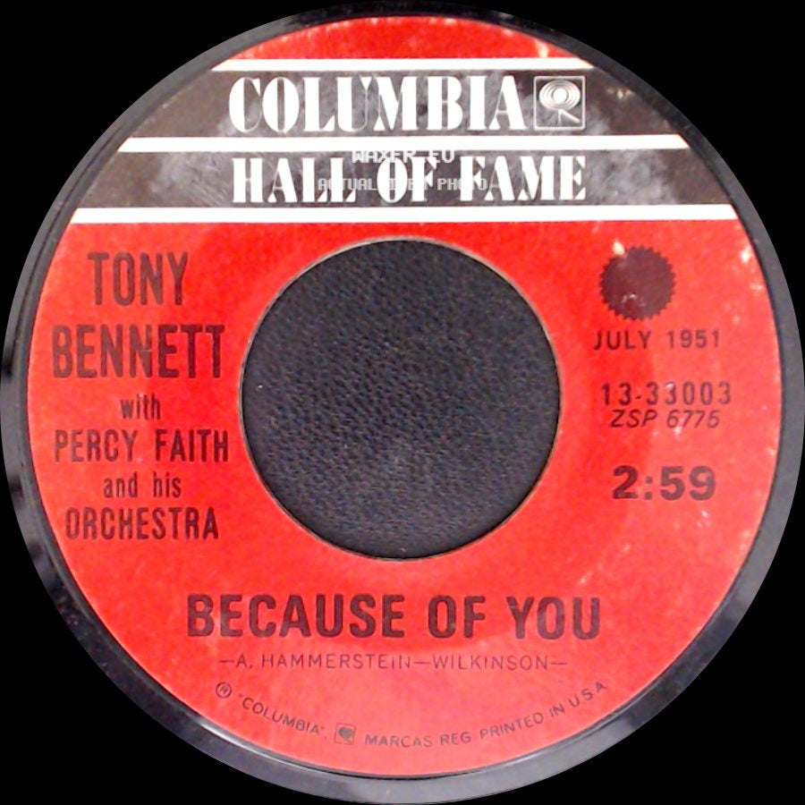Tony Bennett With Percy Faith And His Orchestra - Cold, Cold Heart / Because Of You side B