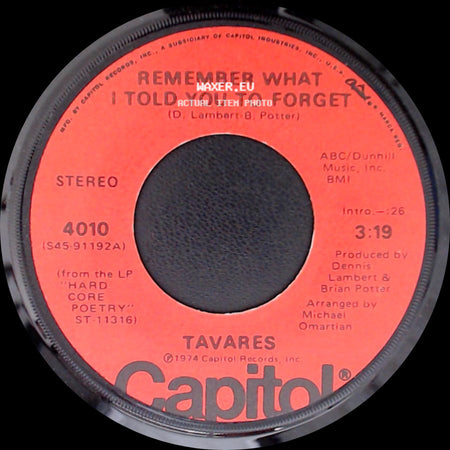 Tavares - My Ship / Remember What I Told You To Forget side B