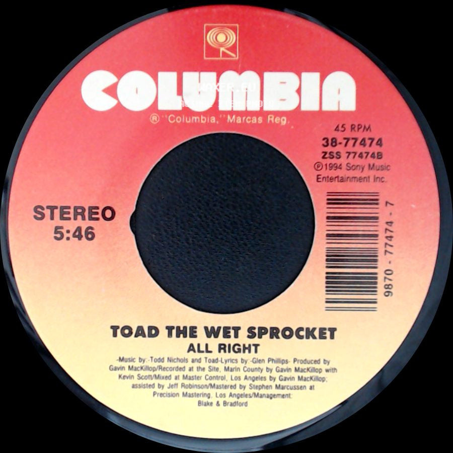 Toad The Wet Sprocket - Fall Down / All Right side B